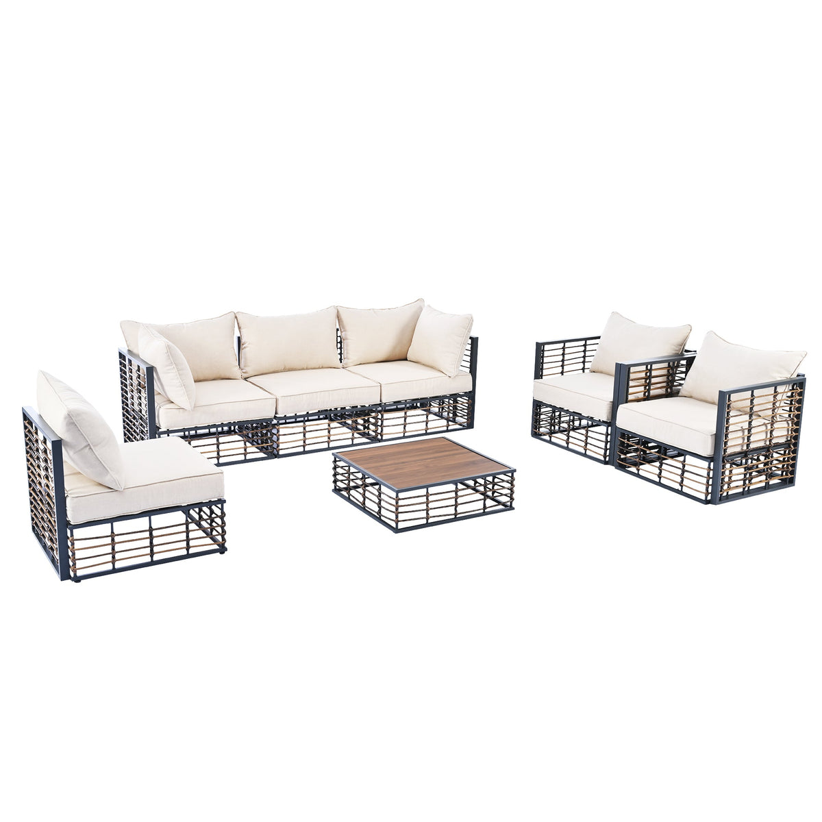 Modern 7-Piece Metal Patio Sectional Sofa Set, All-Weather Garden Set