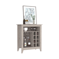 Bar Cabinet Castle, One Open Shelf, Six Wine Cubbies - Light Gray