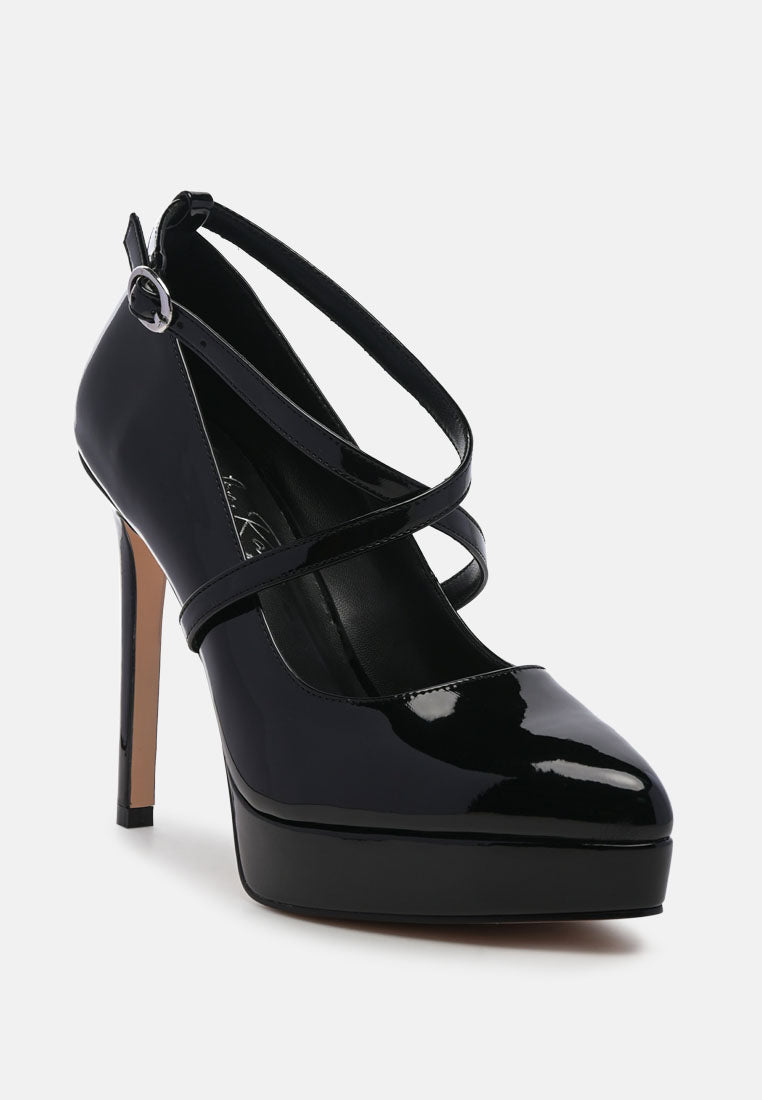 Pixie Dust Patent Faux Leather Cross Strap Pumps