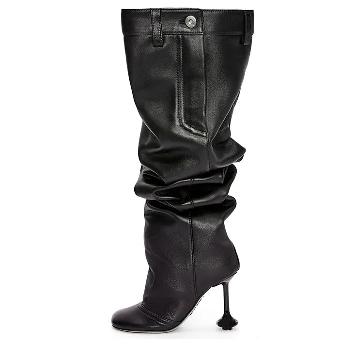 Punkie Super Scrunch Retro Square Heel Stiletto Boots