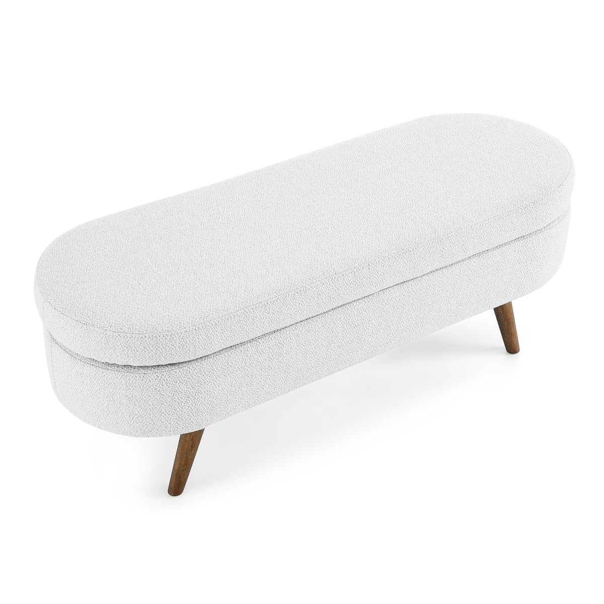 Ottoman Oval Storage Bench, Rubber Wood Legs, White(43.5"x16"x16")