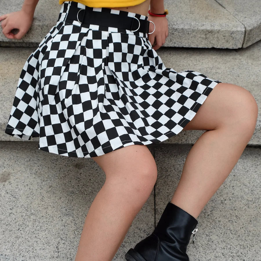 Pleated Checker board Harajuku High Waisted Skirt