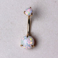 14Kt. Yellow Gold Navel Ring With Prong Set White Synthetic Opal