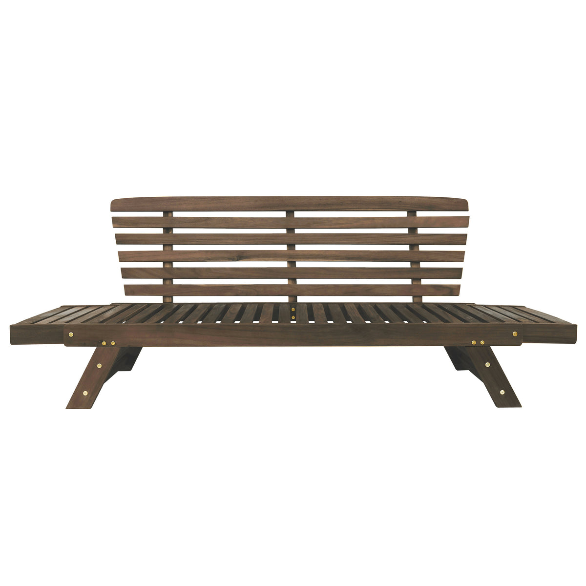 Outdoor Adjustable Patio Wooden Daybed Brown Finish + Gray Cushion