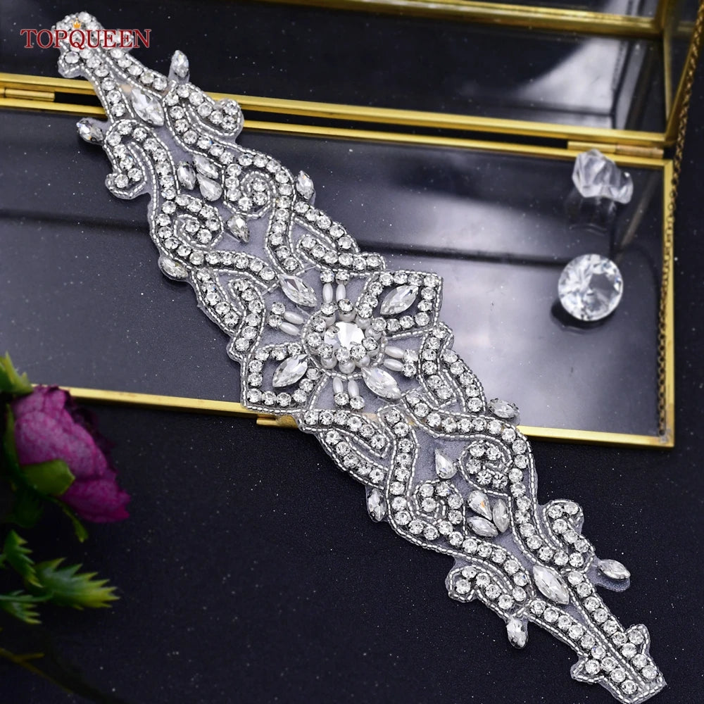 Rhinestones Wedding Belt w/ Crystal Applique for Waistband Bridal Sash