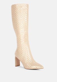 Prinkles Quilted Italian Block Heel Calf Boots