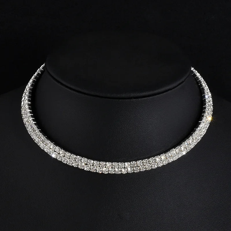 Rhinestone Choker Collar Necklace - 5 Styles