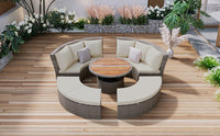 5-Piece Round Rattan Sectional Set All-Weather PE Wicker w/ Round Liftable Table