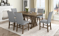 Mid-Century Solid Wood 7-Piece Dining Table Set w/ 12" Leaf w/ 6 chairs