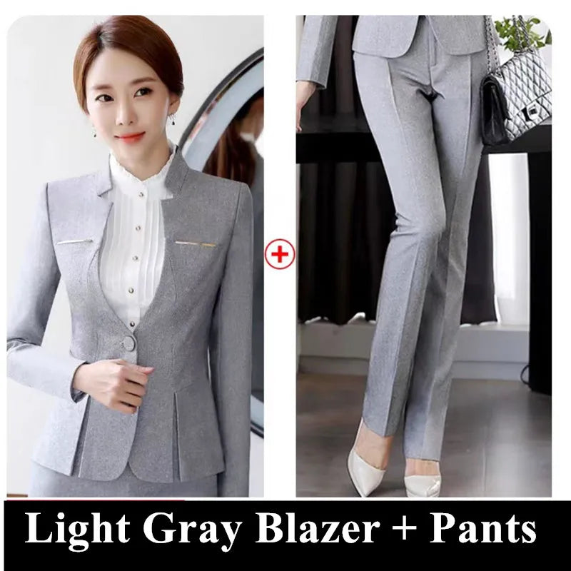 Naviu - 2 Piece Suit Pleated Blazer option of Pencil Skirt or Pants