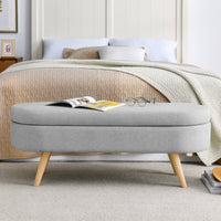 Ottoman Oval Storage Bench, Wood Legs, Grey(43.5"x16"x16")