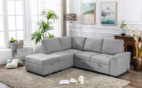 Sleeper Sofa, L-Shape w/ Storage Ottoman & Hidden Arm Storage & USB ports