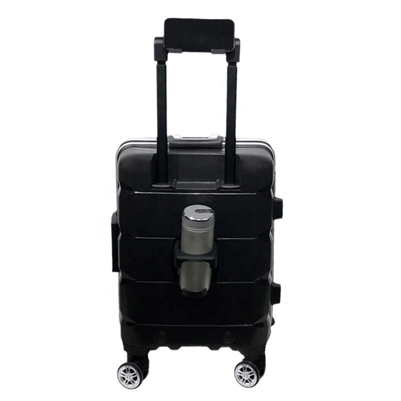 Aluminum Suitcase w/ TSA Lock w/ Phone Holder & Front Open Cup Holder