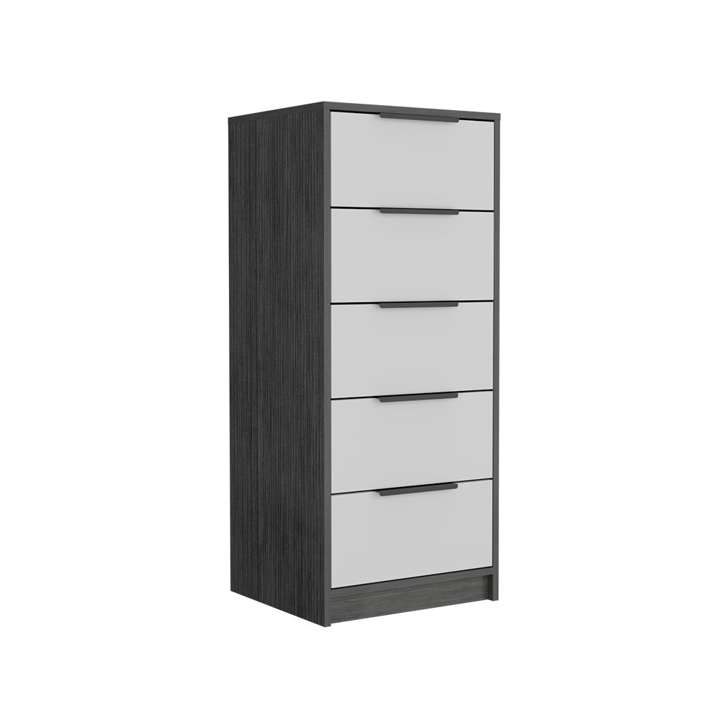 5 Drawers Dresser Maryland, Metal Handle - Smokey Oak / White