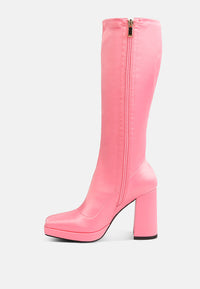 Presto - Satin Mid-Calf Stretch Boot in Pink, Blue, & Black