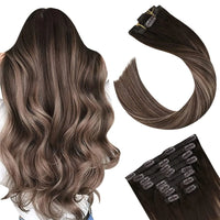 [16 Colors] 7 Pc Clip in Extensions, Human Hair 14-22" Double Weft Remy Hair