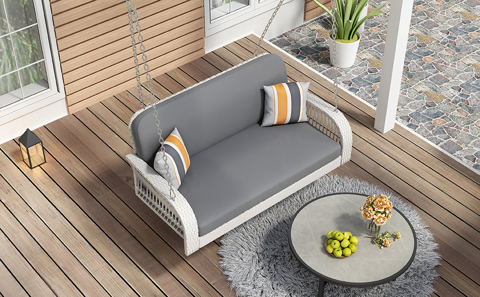 2-Seater Hanging Bench With Chains - PE Wicker Porch Swing