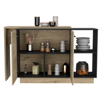 Kitchen Island Ohio, Double Door Cabinets - Black / Light Oak