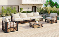 Modern 7-Piece Metal Patio Sectional Sofa Set, All-Weather Garden Set