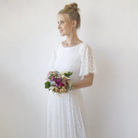 Bohemian Butterfly Sleeves, Modest Ivory Wedding Dress With Pockets #1318