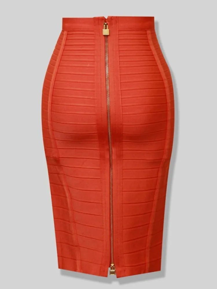 Solid Zipper Bandage Pencil Skirt (Multiple Colors)