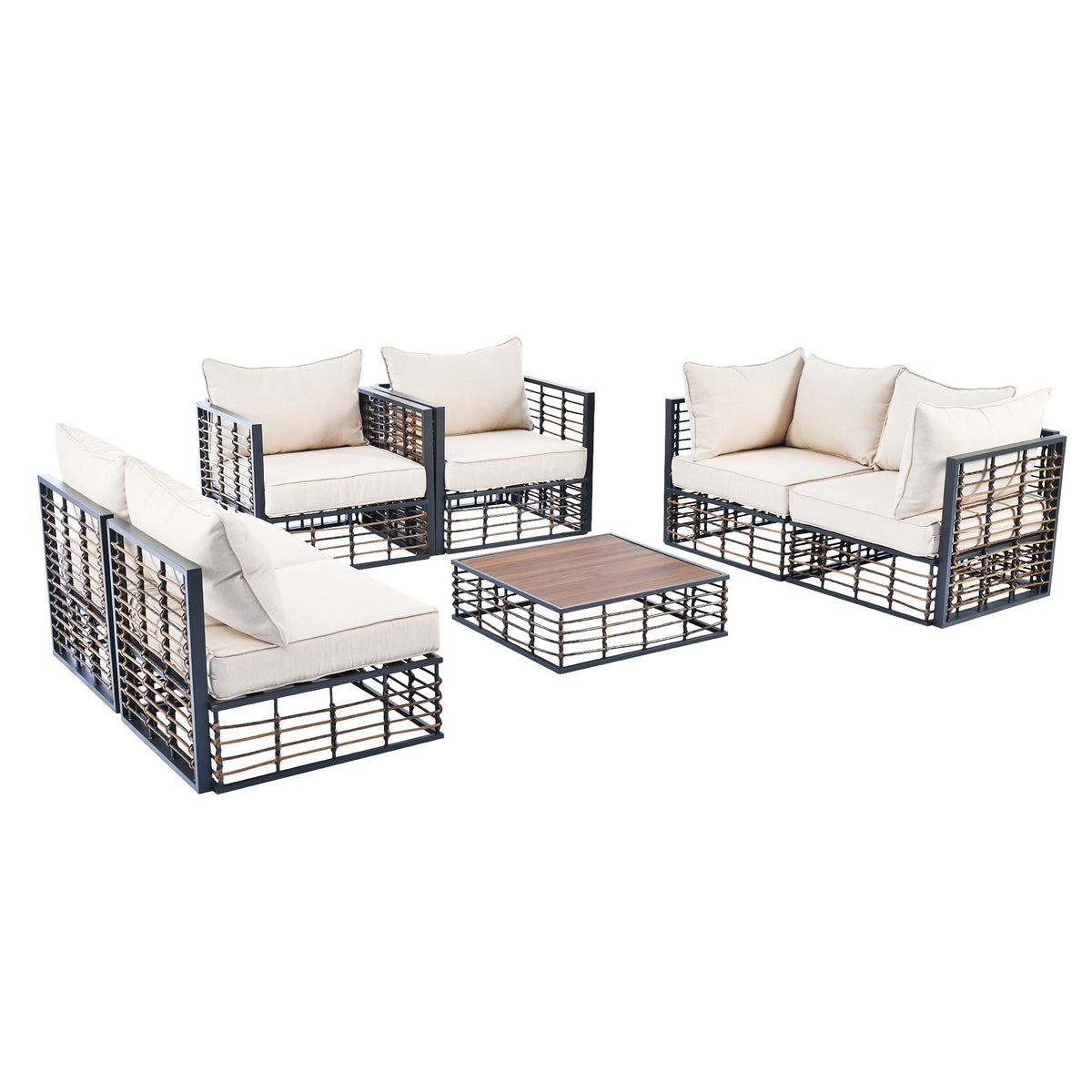 Modern 7-Piece Metal Patio Sectional Sofa Set, All-Weather Garden Set