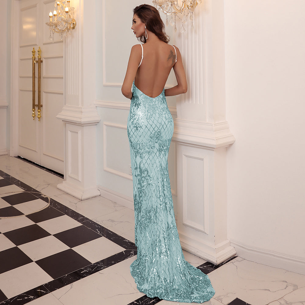 Marissa Aqua Sequin Gown