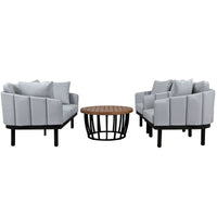 Luxury Modern 4-Piece Outdoor Iron Frame Patio Set w/ Acacia Wood Coffee Table