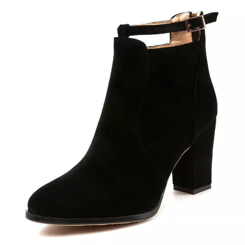 Square Heel Leather Ankle Boots