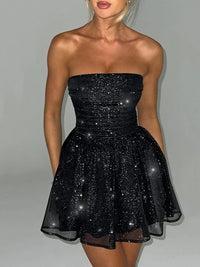 Ella - Strapless Pleated Sequins Sparkle Mini Dress