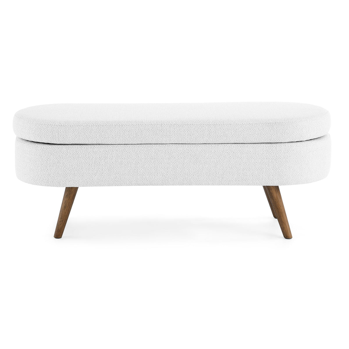 Ottoman Oval Storage Bench, Rubber Wood Legs, White(43.5"x16"x16")