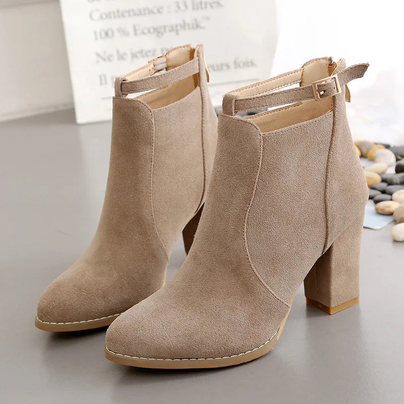 Square Heel Leather Ankle Boots