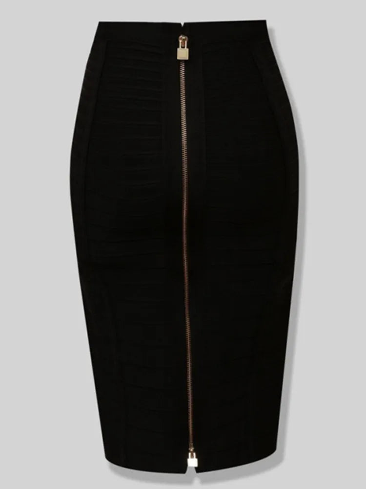 Solid Zipper Bandage Pencil Skirt (Multiple Colors)