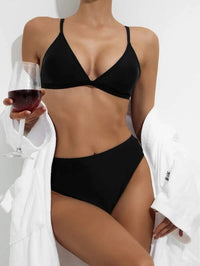 Three Pieces Swimwear Black Bikini Set With Cover Up