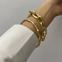 2/Pcs Set Gold Chain Link & Bamboo Bracelet Bangle