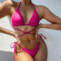 Set Push Up Halter Lace Up Brazilian Bikini