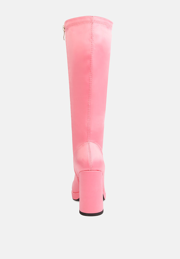 Presto - Satin Mid-Calf Stretch Boot in Pink, Blue, & Black