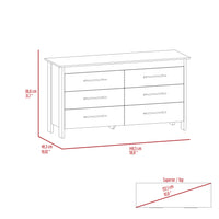 6 Drawer Double Dresser Wezz, Four Legs, Superior Top - White