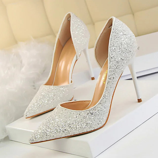 Handmade Glam Sparkle Open Arch Stiletto Pumps - Multiple Color Options