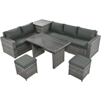 Outdoor 6-Piece All Weather PE Rattan Sofa Set w/ Adjustable Seat & Storage