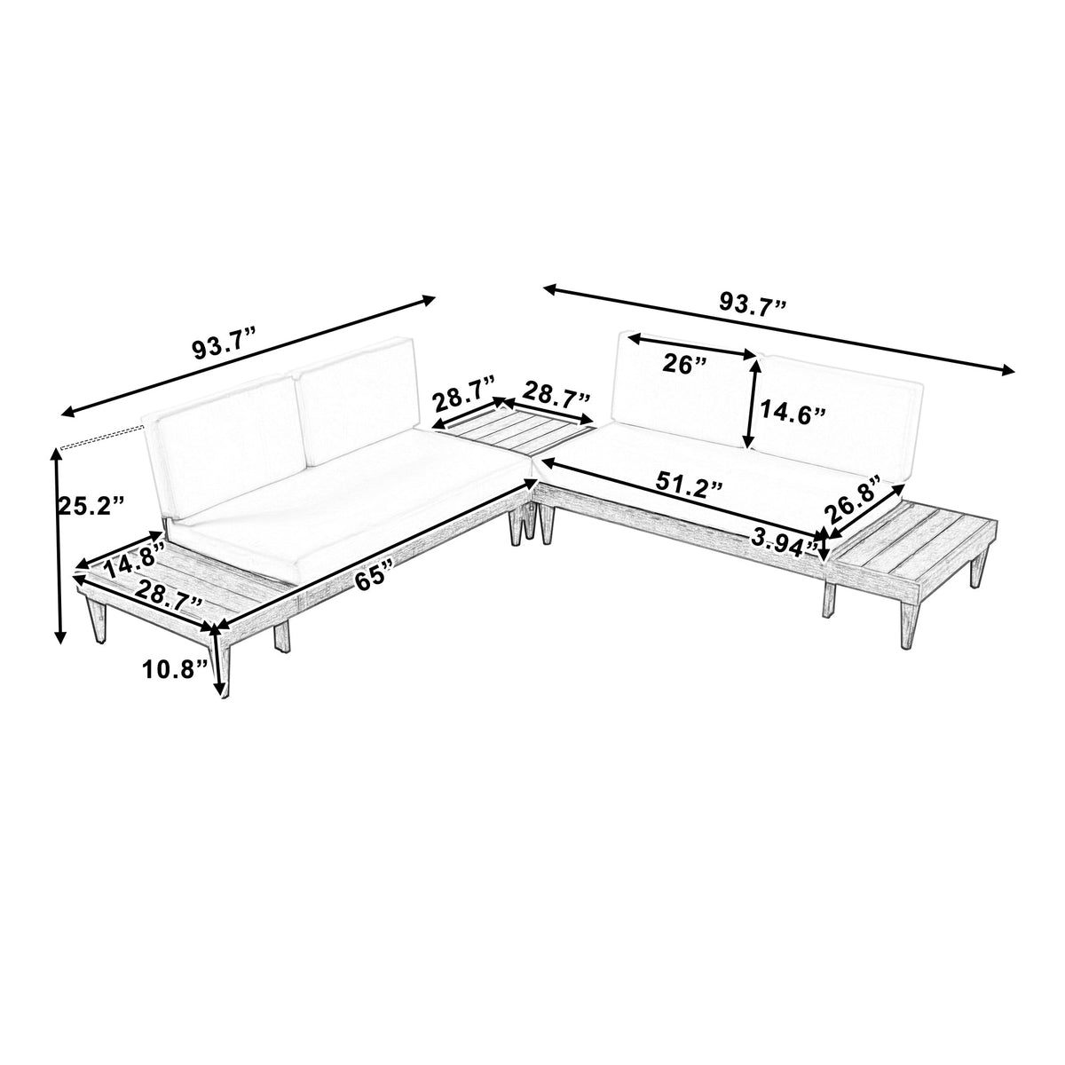 3-Piece Patio Furniture Set Solid Wood Set With Coffee Table