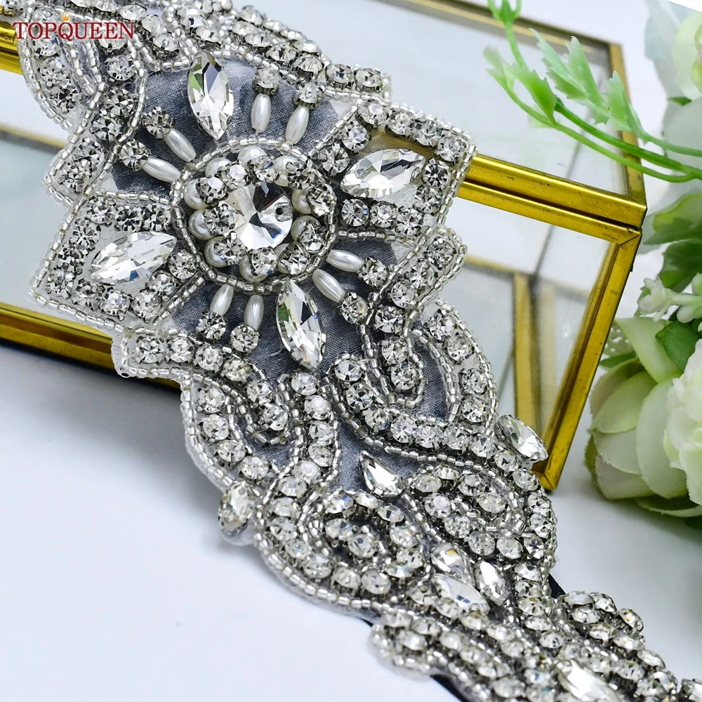 Rhinestones Wedding Belt w/ Crystal Applique for Waistband Bridal Sash