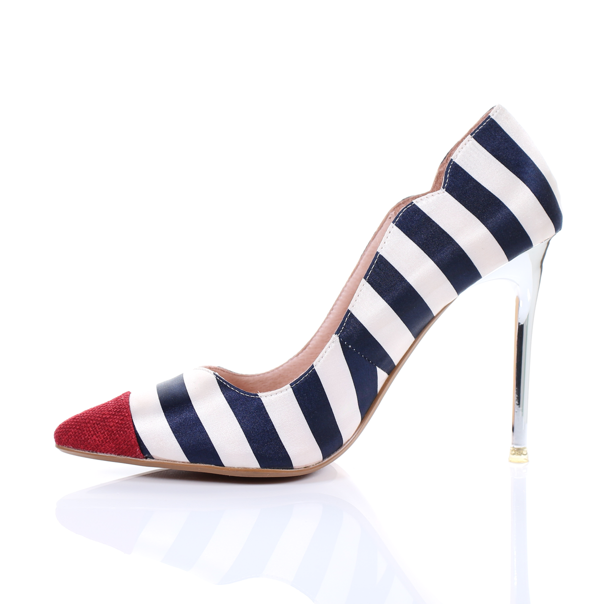 Chrome Heel Stripe Pointed Toe Pumps