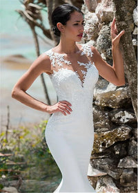 LORIE Mermaid Sleeveless Lace Back Boho Wedding Gown Long W/ Train