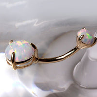 14Kt. Yellow Gold Navel Ring With Prong Set White Synthetic Opal