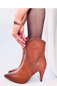 Cowboy Studded Leather Ankle Heel Boots