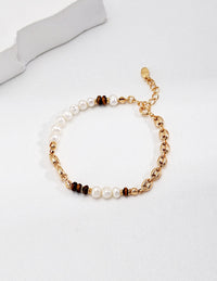 Natural Tiger With Freshwater Pearl Bracelet