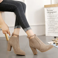 Square Heel Leather Ankle Boots