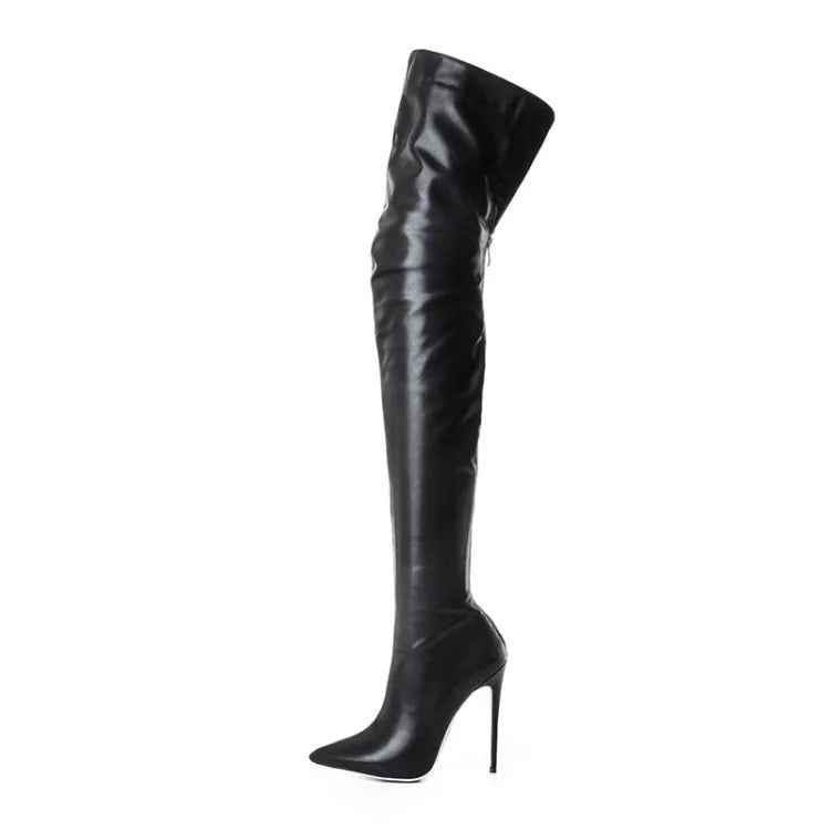 Split Back Over the Knee High Heel Leather Boots