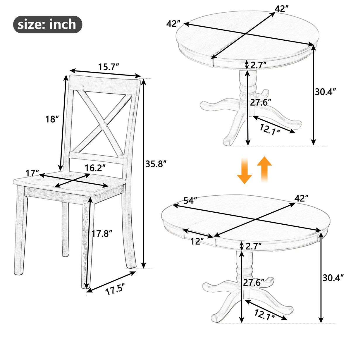 Modern 5 Piece Dining Table Set - Round Table and 4 Chairs